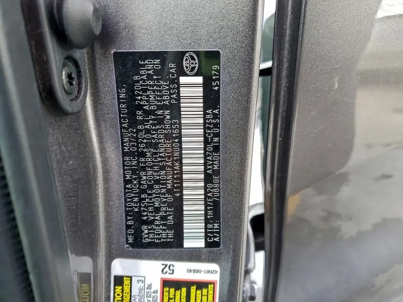 2022 TOYOTA CAMRY SE  