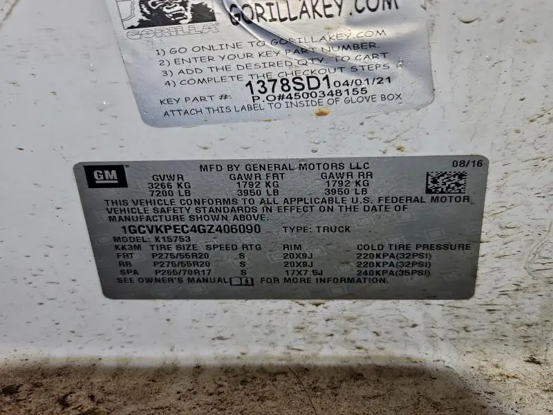 2016 CHEVROLET SILVERADO K1500 CUSTOM  