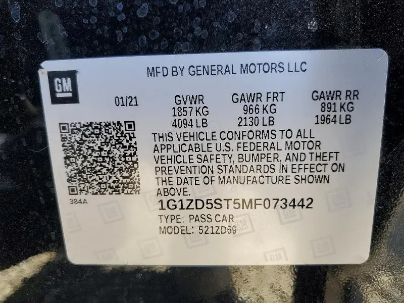 2021 CHEVROLET MALIBU LT  
