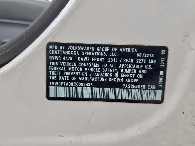 2012 VOLKSWAGEN PASSAT SEL  