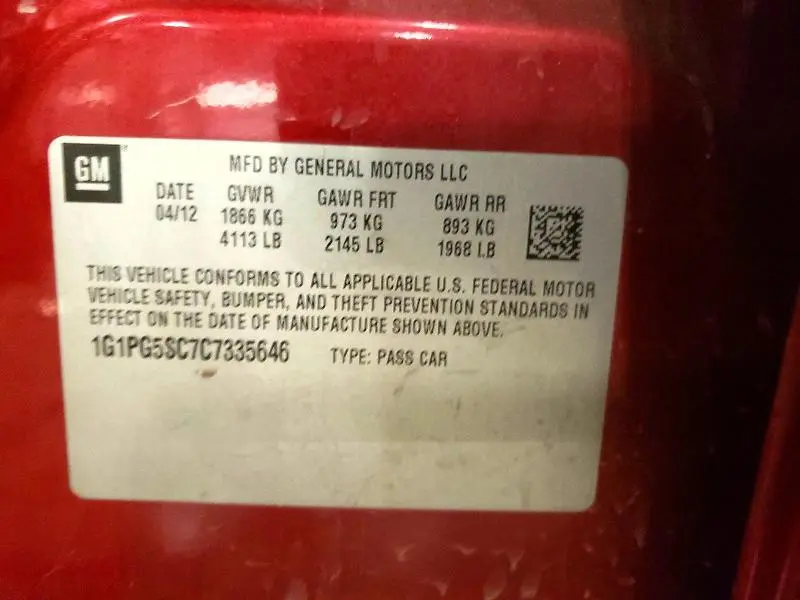 2012 CHEVROLET CRUZE LT  