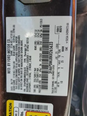 2019 FORD FUSION SEL  