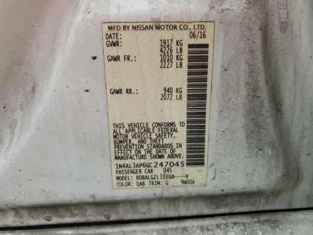 2016 NISSAN ALTIMA 2.5  