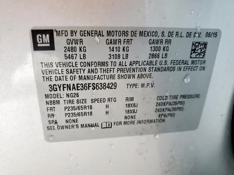 2015 CADILLAC SRX   