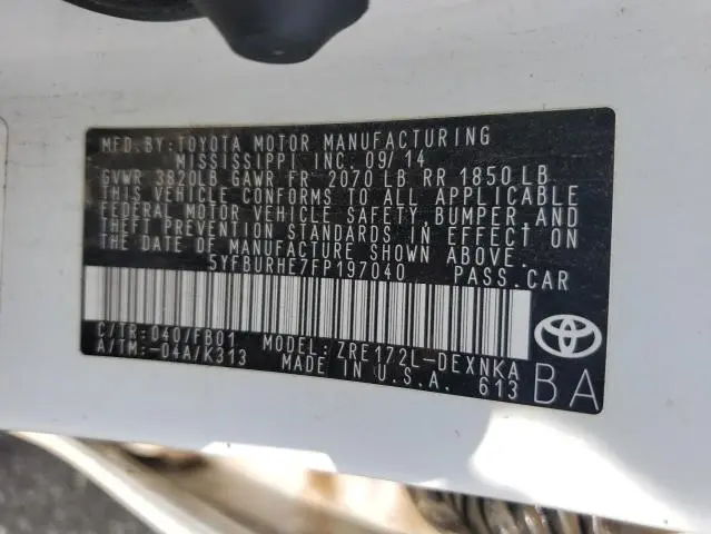 2015 TOYOTA COROLLA L  