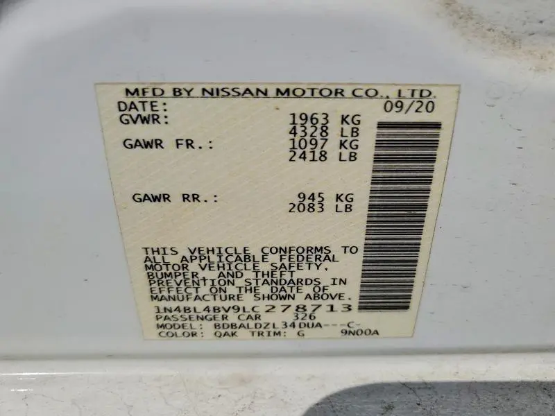 2020 NISSAN ALTIMA 2.5 S  