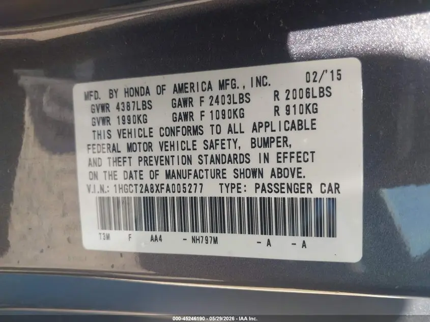 2015 HONDA ACCORD EX-L V-6