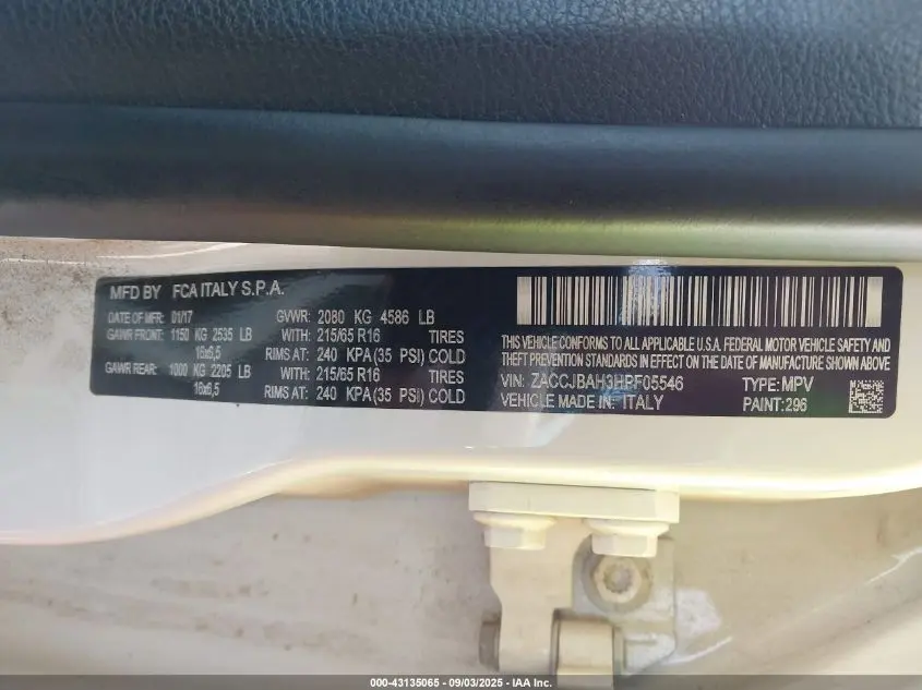 2017 JEEP RENEGADE SPORT 4X4