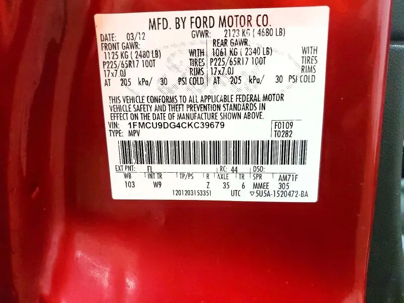 2012 FORD ESCAPE XLT  