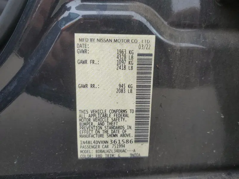 2022 NISSAN ALTIMA SV  