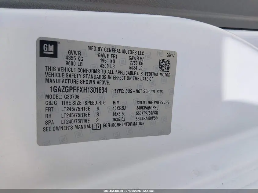 2017 CHEVROLET EXPRESS 3500 LT