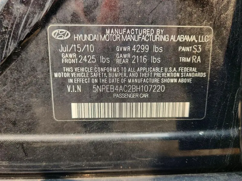 2011 HYUNDAI SONATA GLS  