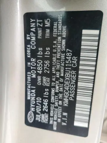 2011 HYUNDAI GENESIS 3.8L  