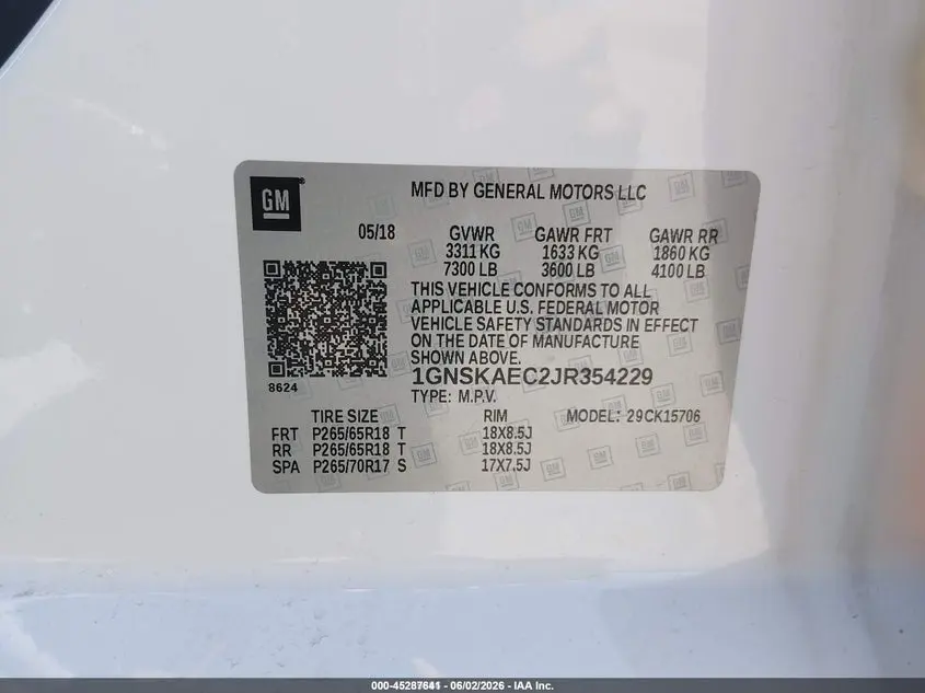 2018 CHEVROLET TAHOE LS