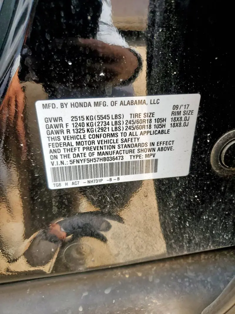 2017 HONDA PILOT EXL  