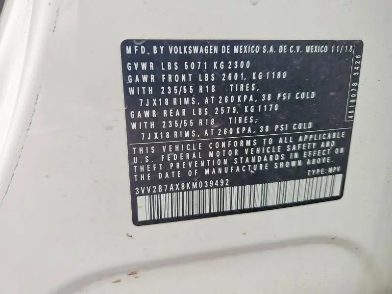 2019 VOLKSWAGEN TIGUAN SE  