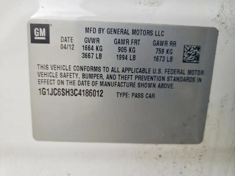 2012 CHEVROLET SONIC LT  