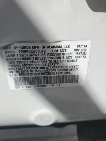 2014 HONDA PILOT TOURING  