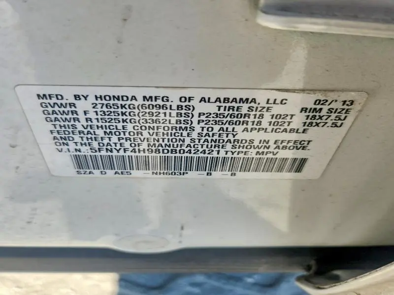 2013 HONDA PILOT TOURING  