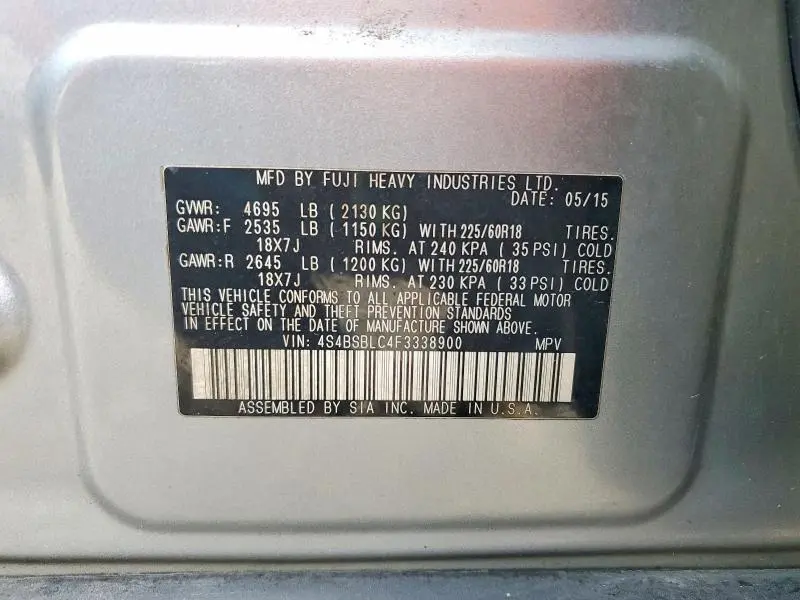 2015 SUBARU OUTBACK 2.5I LIMITED  