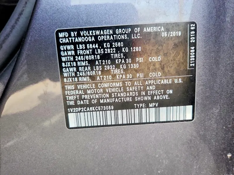2019 VOLKSWAGEN ATLAS SE  