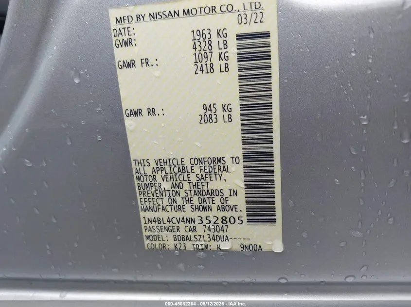 2022 NISSAN ALTIMA SR FWD