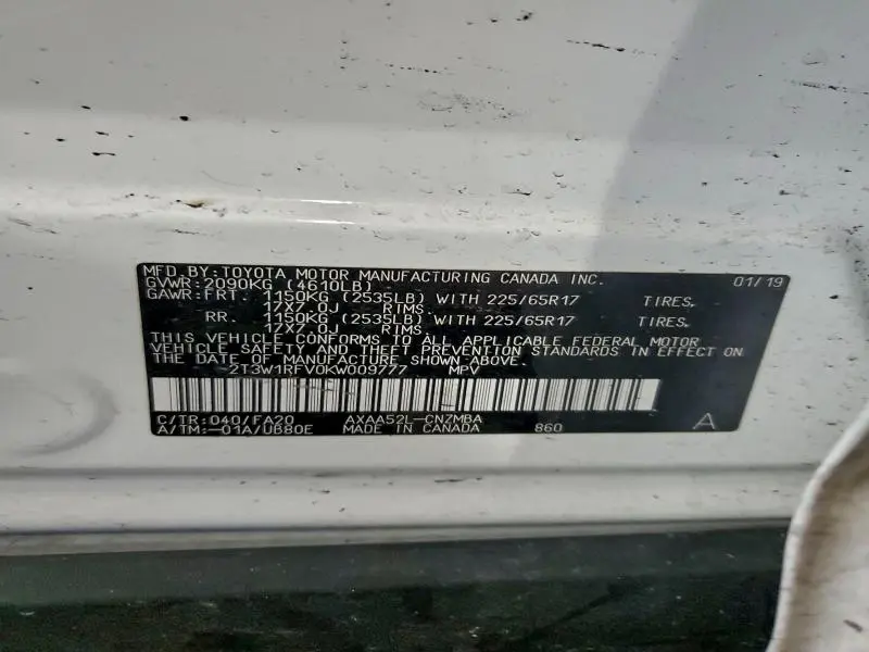 2019 TOYOTA RAV4 XLE  