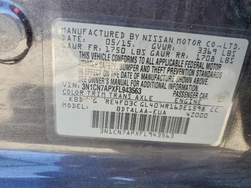 2015 NISSAN VERSA 1.6 S  