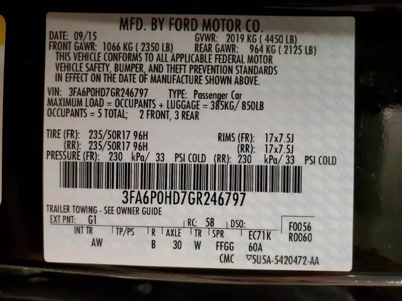2016 FORD FUSION SE  