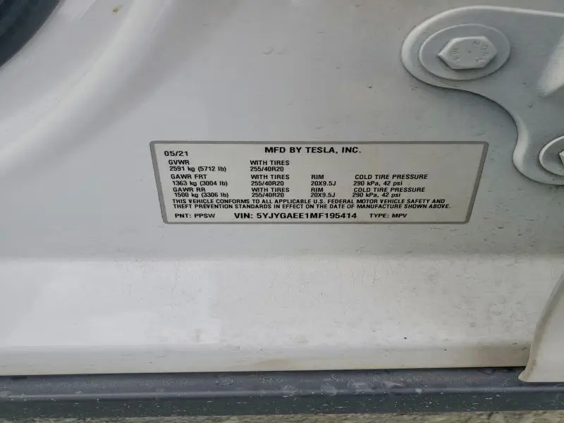 2021 TESLA MODEL Y   