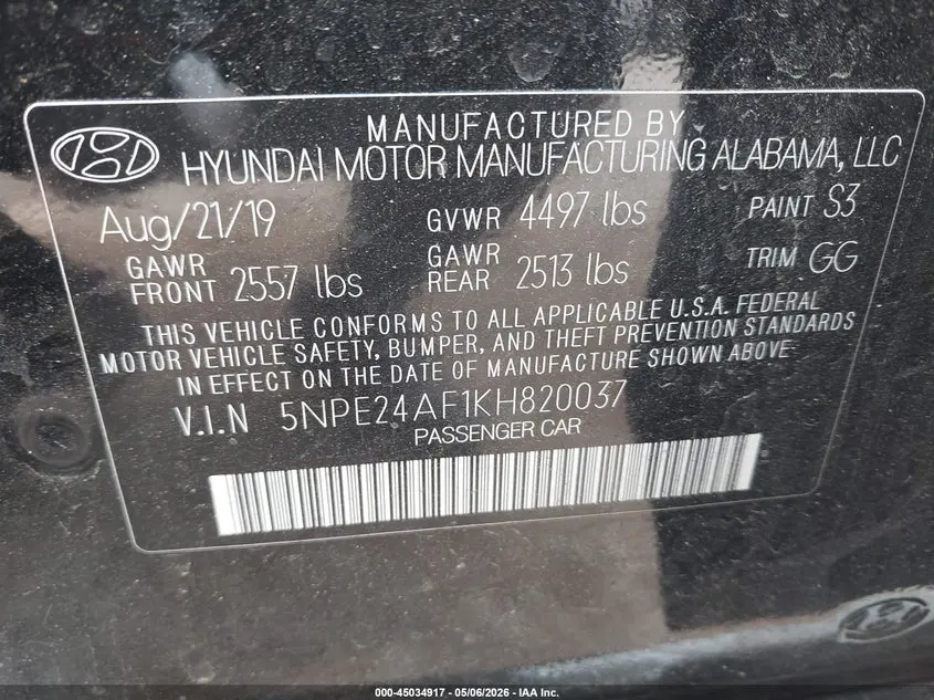 2019 HYUNDAI SONATA SE