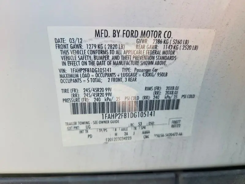 2013 FORD TAURUS LIMITED  
