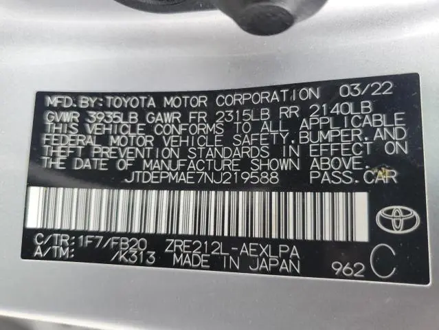 2022 TOYOTA COROLLA LE  