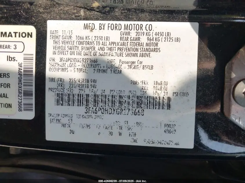 2016 FORD FUSION SE