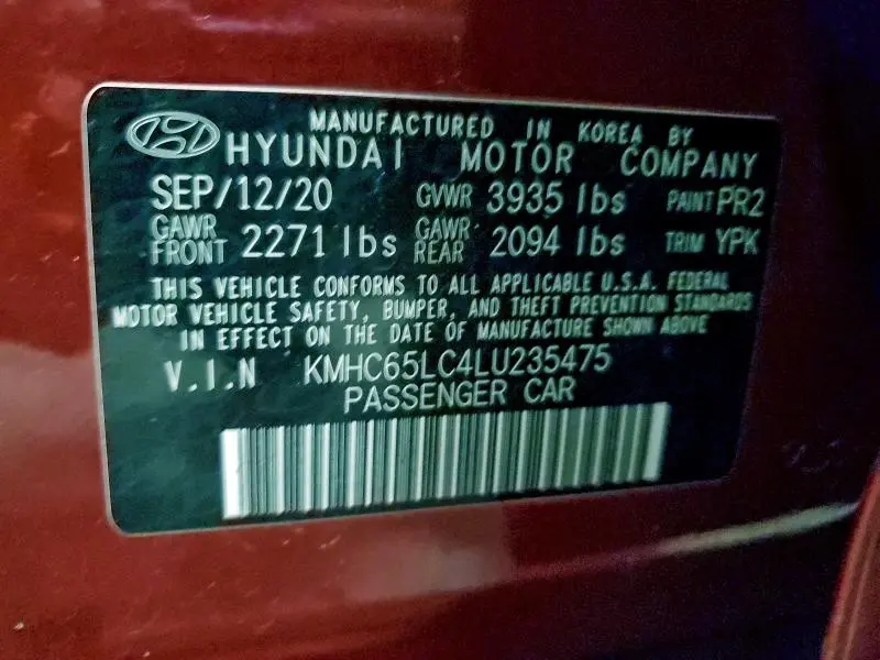 2020 HYUNDAI IONIQ BLUE  