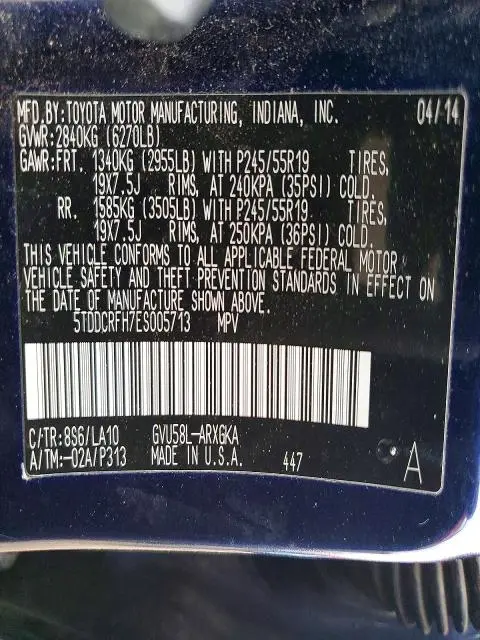 2014 TOYOTA HIGHLANDER HYBRID LIMITED  