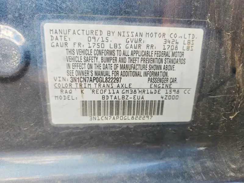 2016 NISSAN VERSA 1.6 SV  