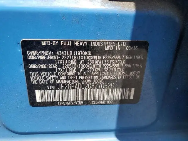 2016 SUBARU CROSSTREK PREMIUM  