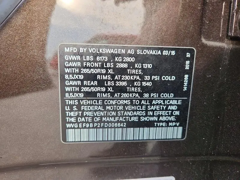 2015 VOLKSWAGEN TOUAREG V6  