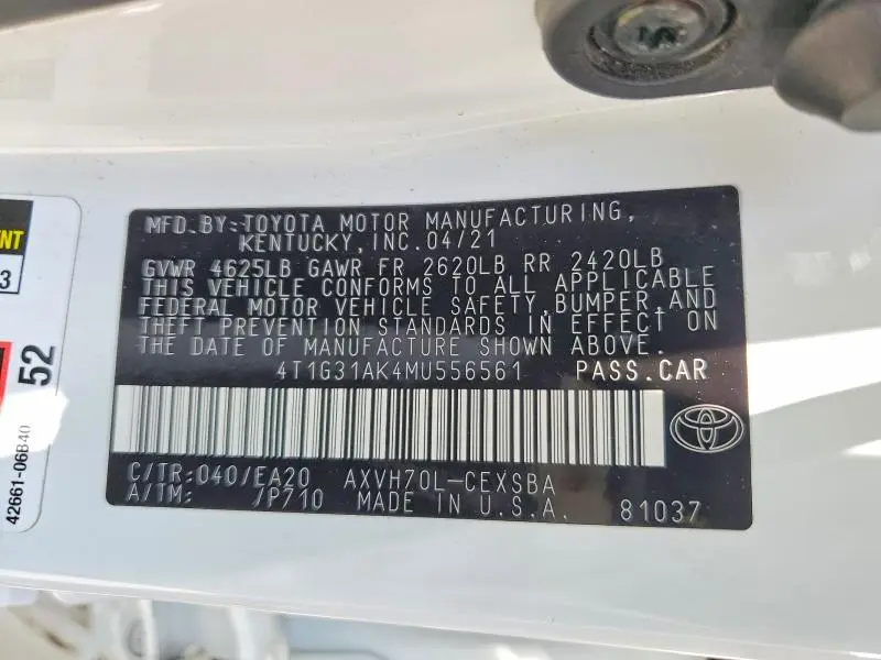 2021 TOYOTA CAMRY SE  