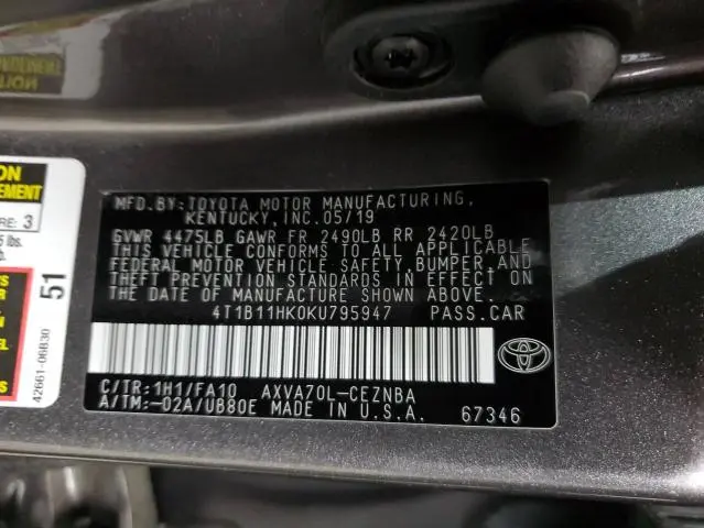 2019 TOYOTA CAMRY L  