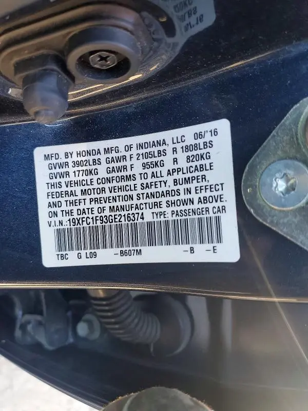 2016 HONDA CIVIC TOURING  