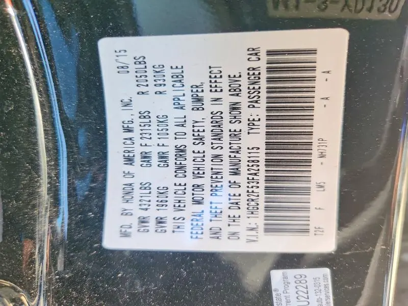 2015 HONDA ACCORD SPORT  