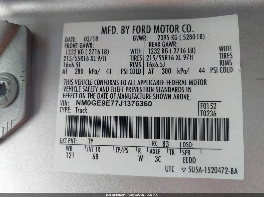 2018 FORD TRANSIT CONNECT XL