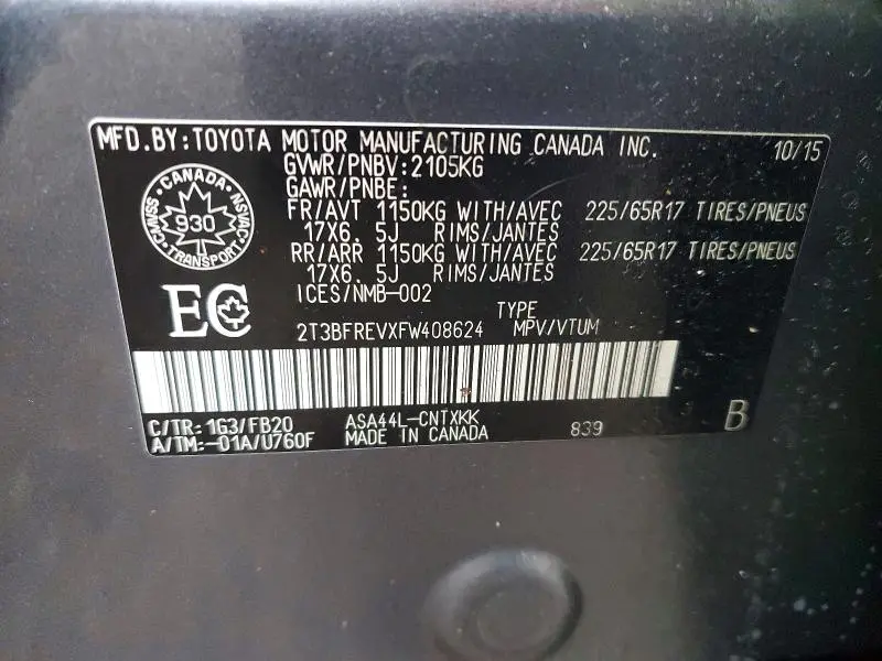 2015 TOYOTA RAV4 LE  