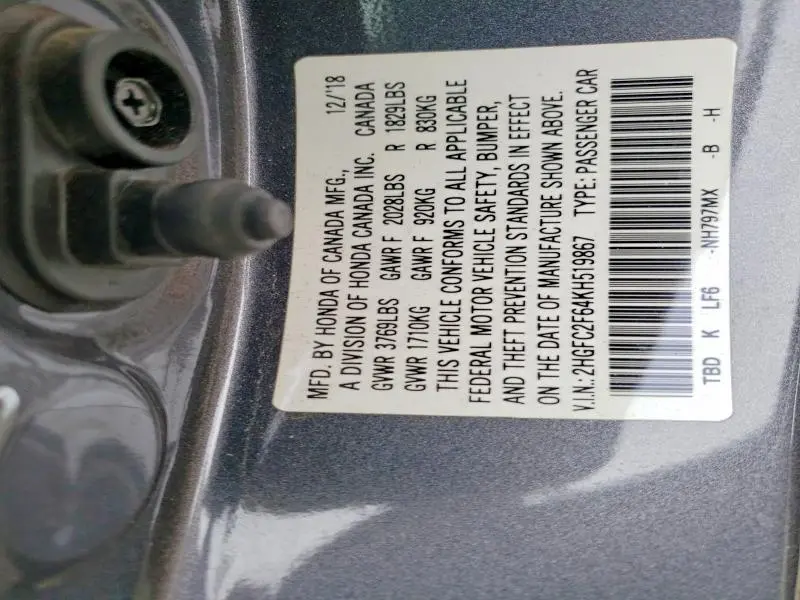 2019 HONDA CIVIC LX  