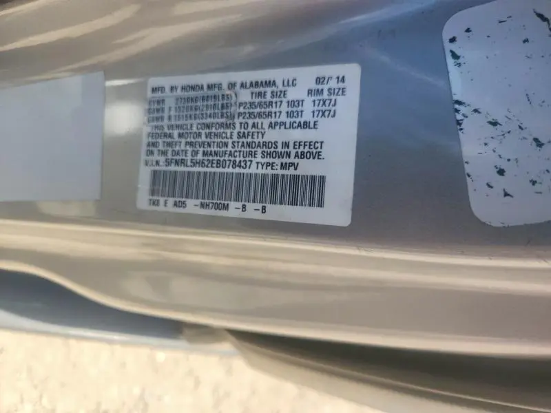 2014 HONDA ODYSSEY EXL  