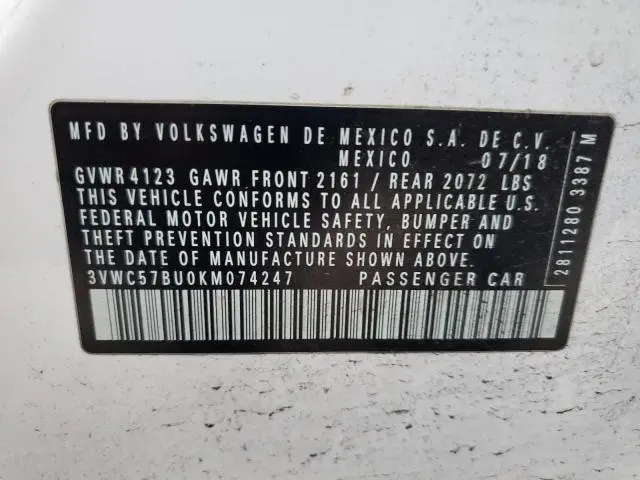 2019 VOLKSWAGEN JETTA S  