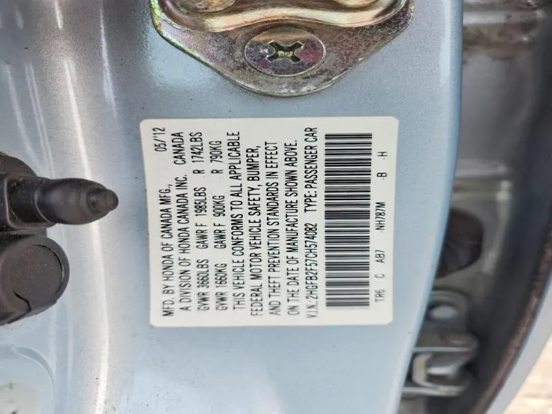 2012 HONDA CIVIC LX  