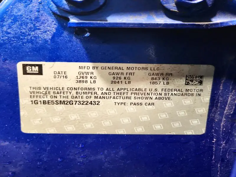 2016 CHEVROLET CRUZE LT  